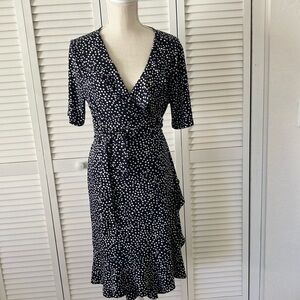 Madison black‎ and white faux wrap dress in  size M ruffle hem